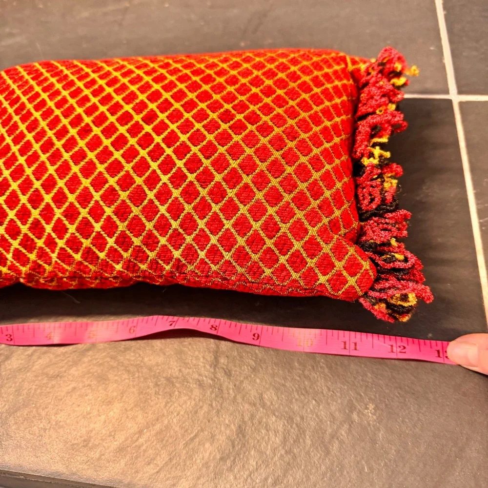 Handmade JOY Needlepoint Lumbar Pillow Red Gold‎ Fringe Accent Decor